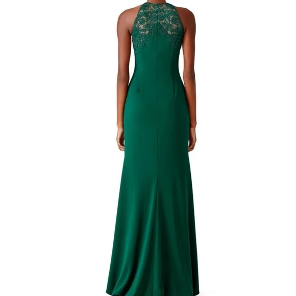 Badgley Mischka Tyler Gown Emerald Lace Hi Neck Maxi Dress Green  14 - Picture 4 of 4